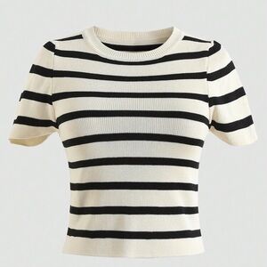 SHEIN Black and Cream Striped Crop Top